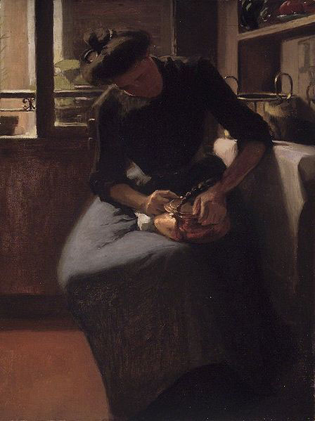 Woman Polishing a Kettle